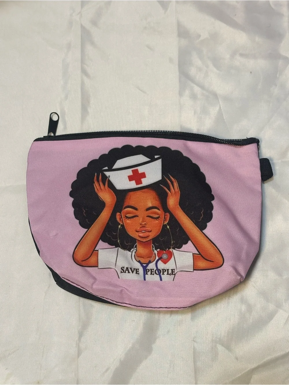 Pink Nurse-Themed Cosmetic Pouch
